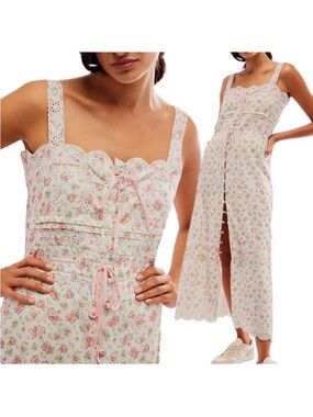 Praerie Brittany Floral Lace Cottagecore Midi Dress XL